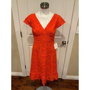 Nanette Lepore Dark Orange V-Neck Floral Lace Dress, Size 2